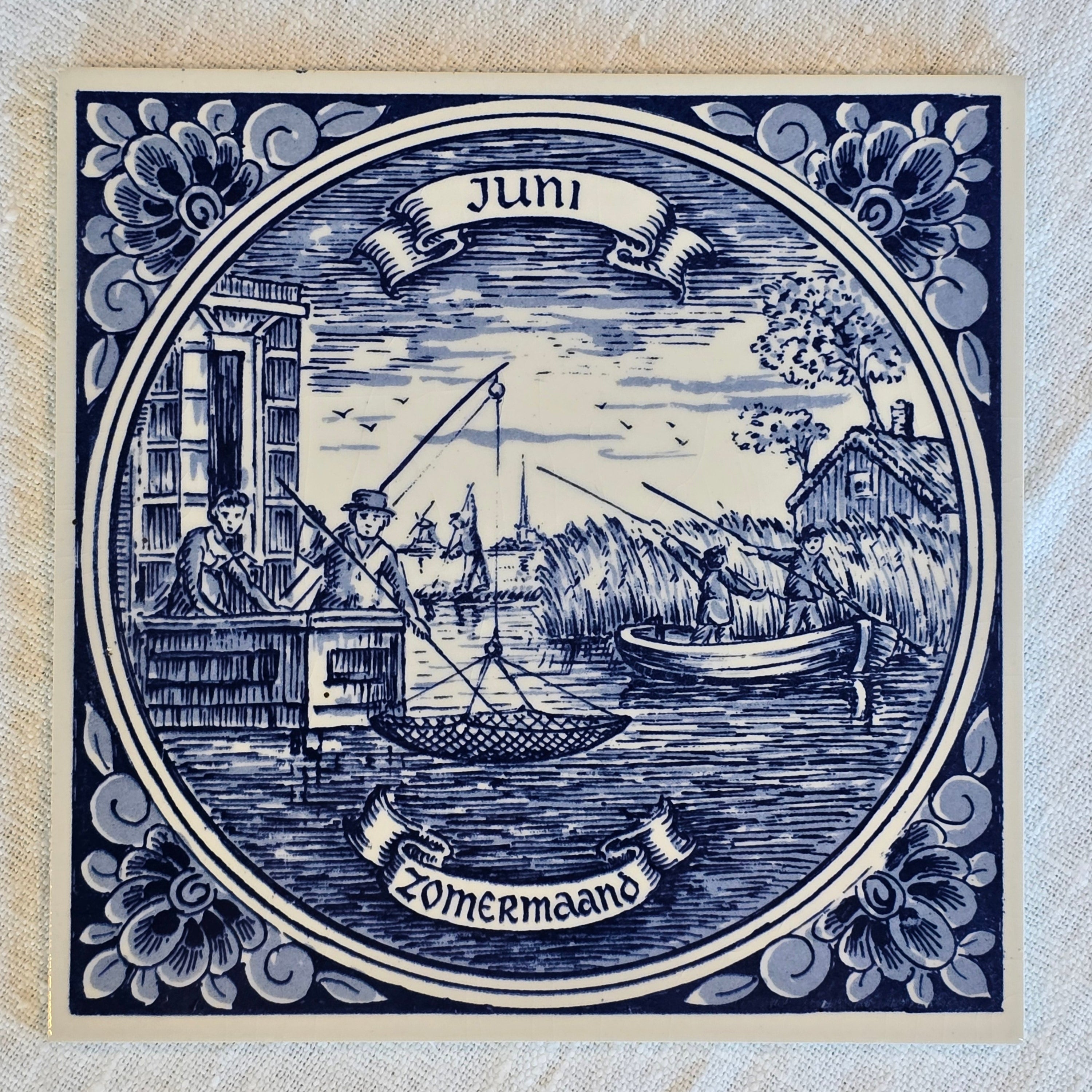 Vintage Delftware Dutch Juni Zomermaand Hanging Wall Tile