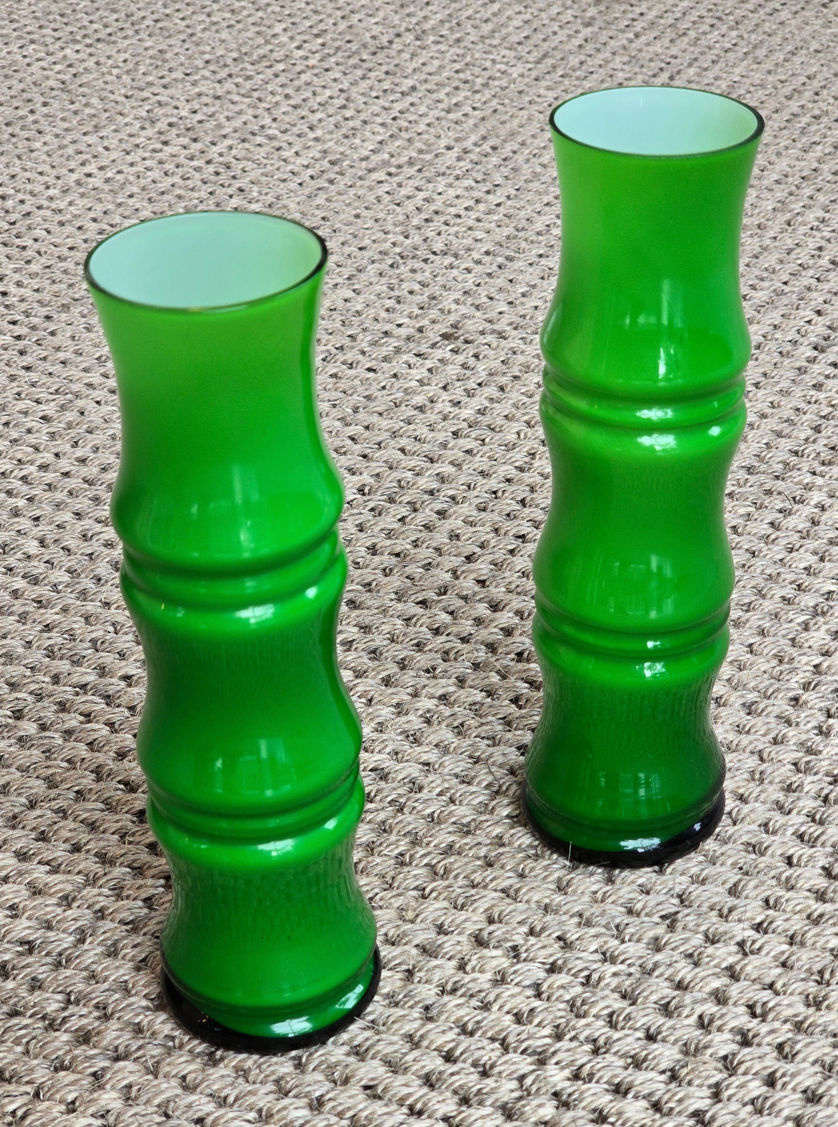 Pair of Cased Glass Bamboo Vases - circa 1970