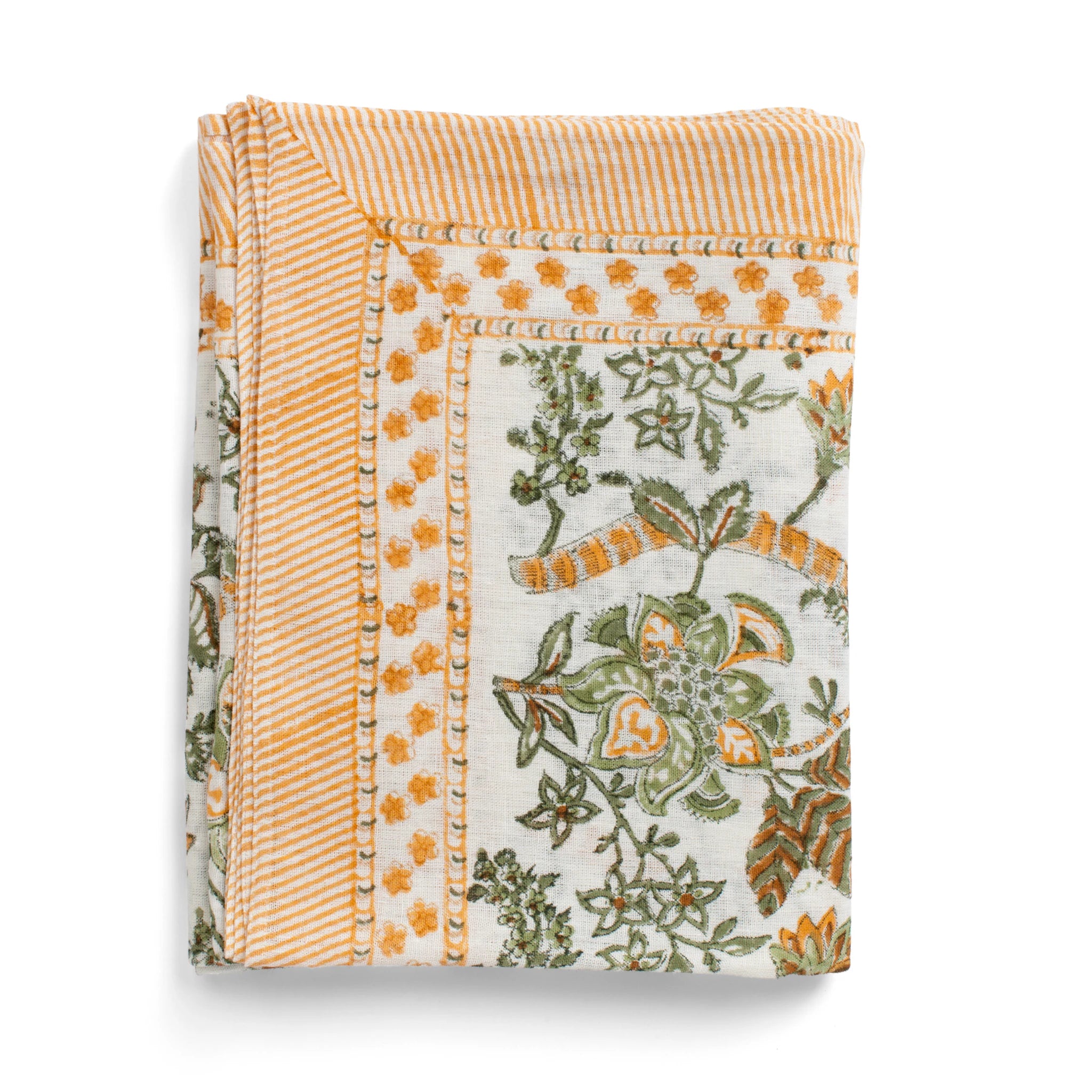 Linen Tablecloth Floral Design - Ochre