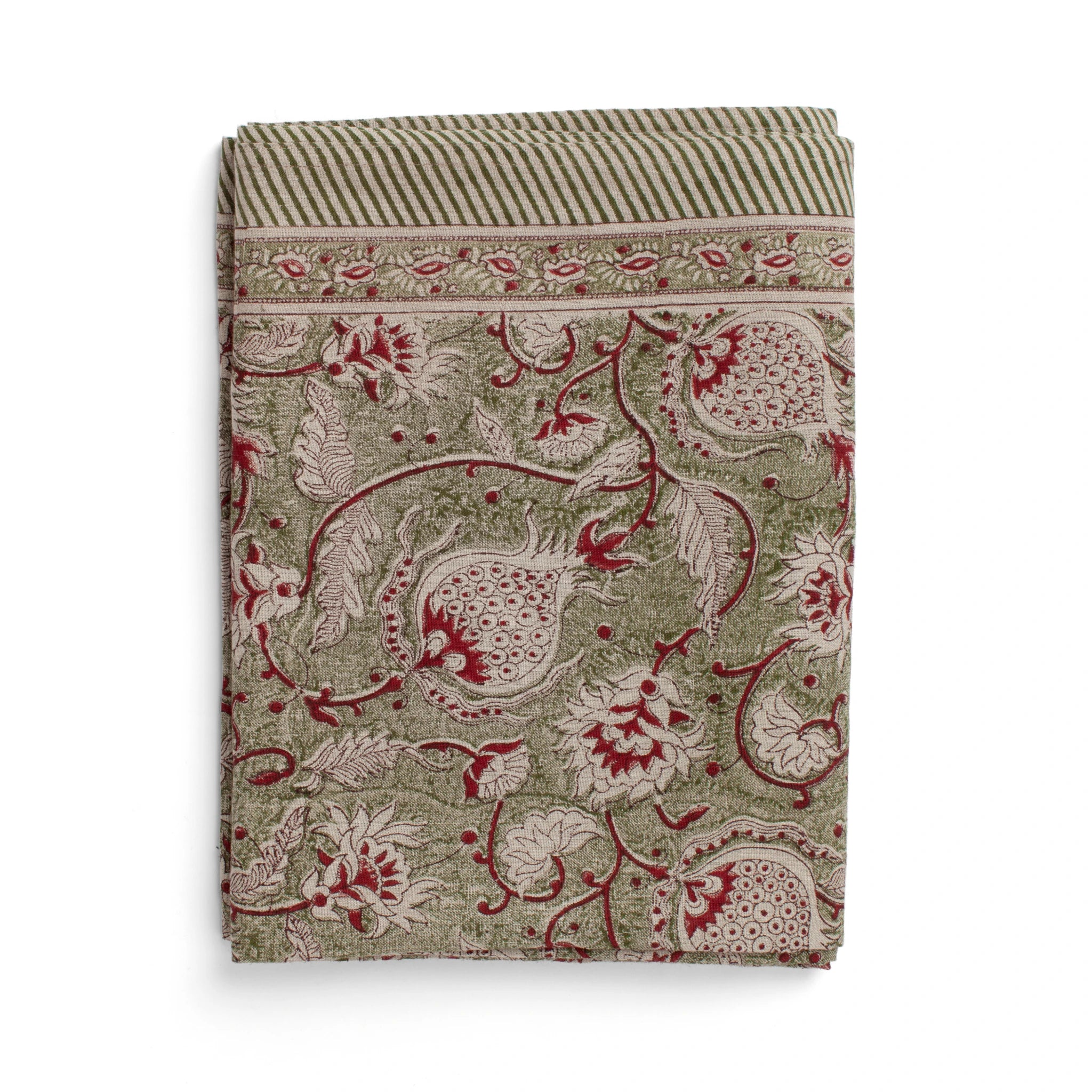 Linen Tablecloth Pomegranate Design - Green