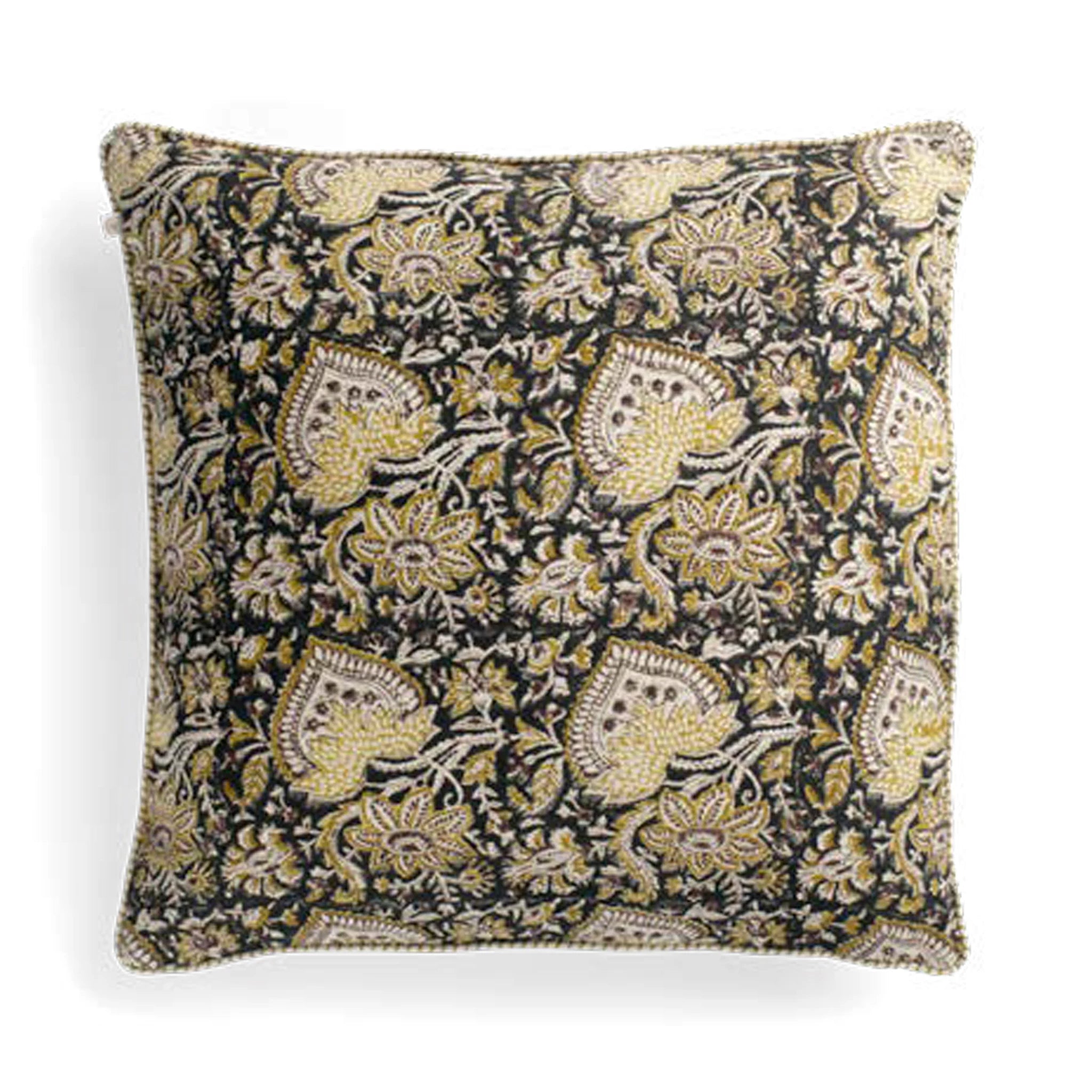 Linen Cushion Cover Oriental Design - Black