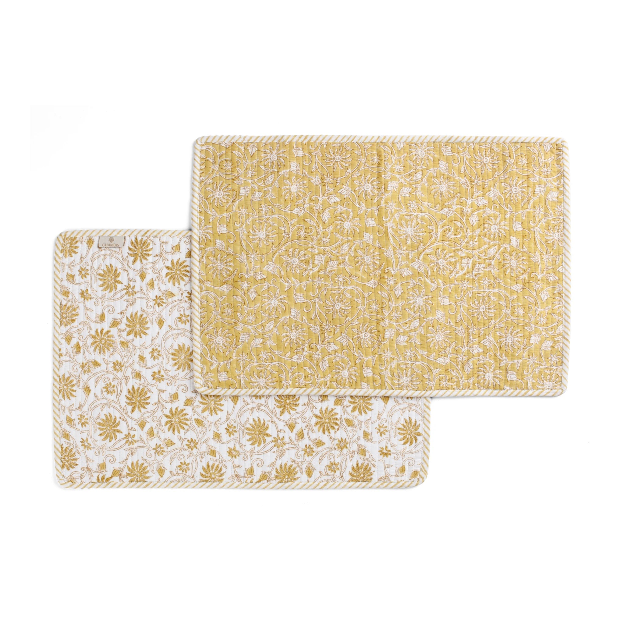 Cotton Quilted Placemat Margerita Design - Yellow Olive