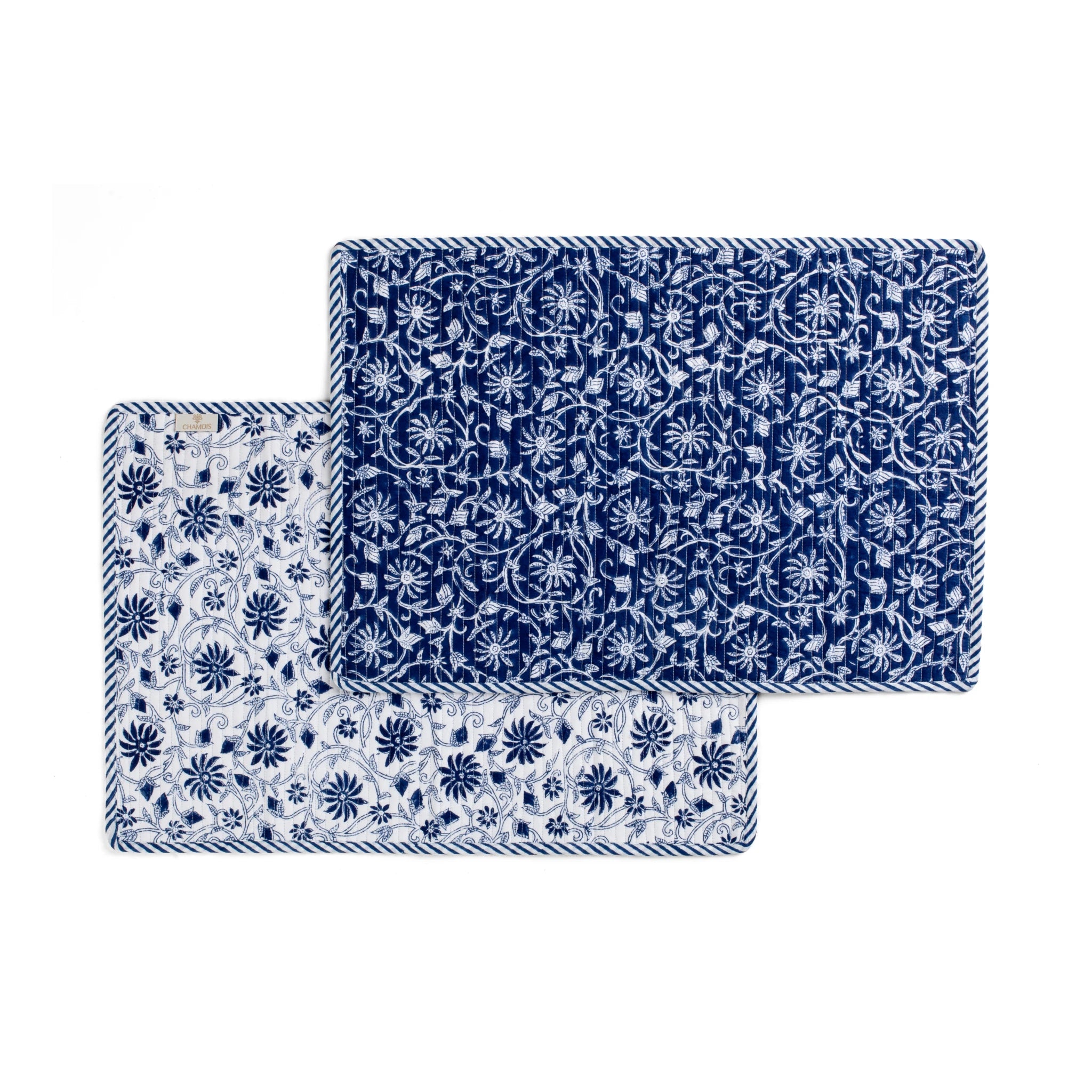 Cotton Quilted Placemat Margerita Design - Navy Blue