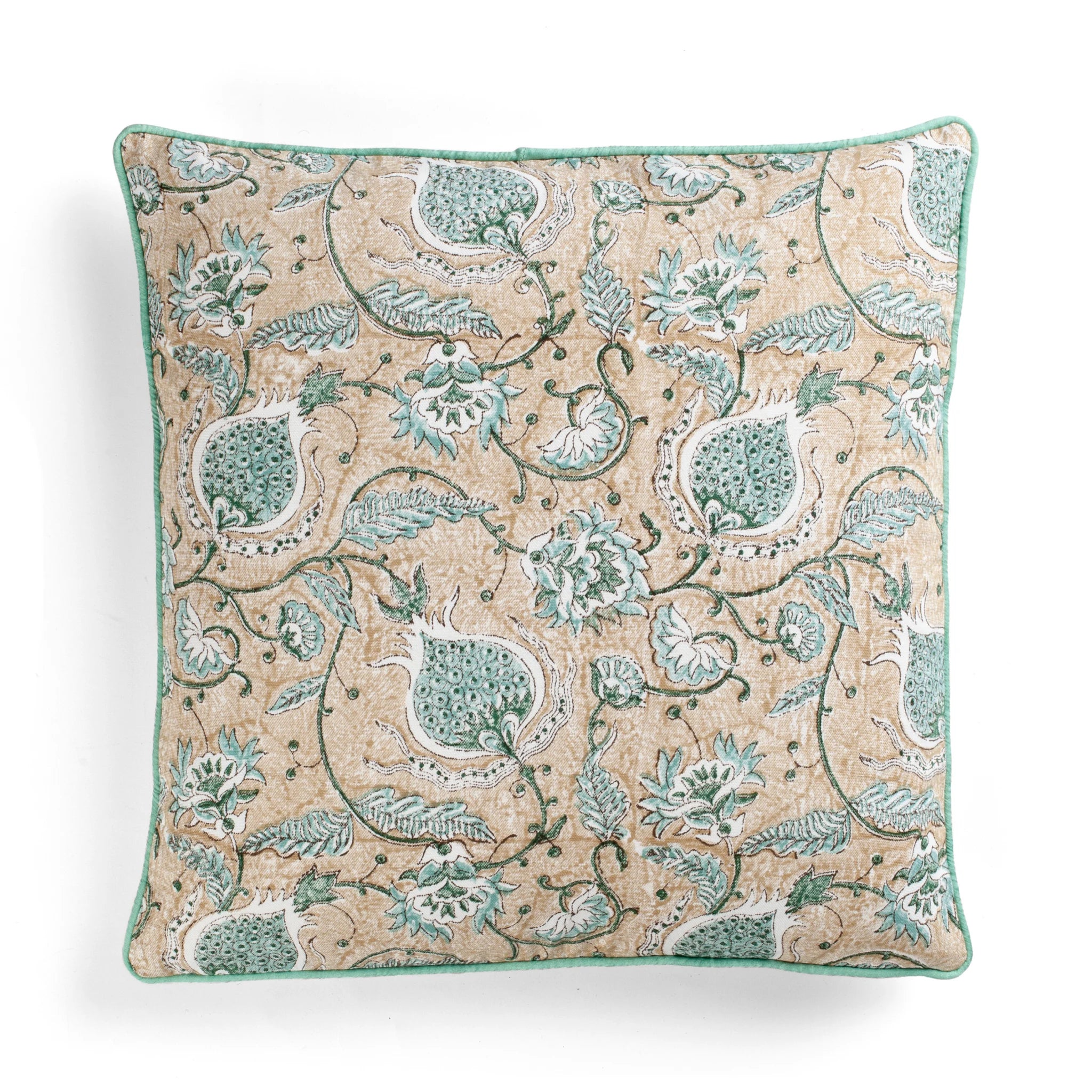 Cotton Cushion Cover Pomegranate Design with piping - Beige