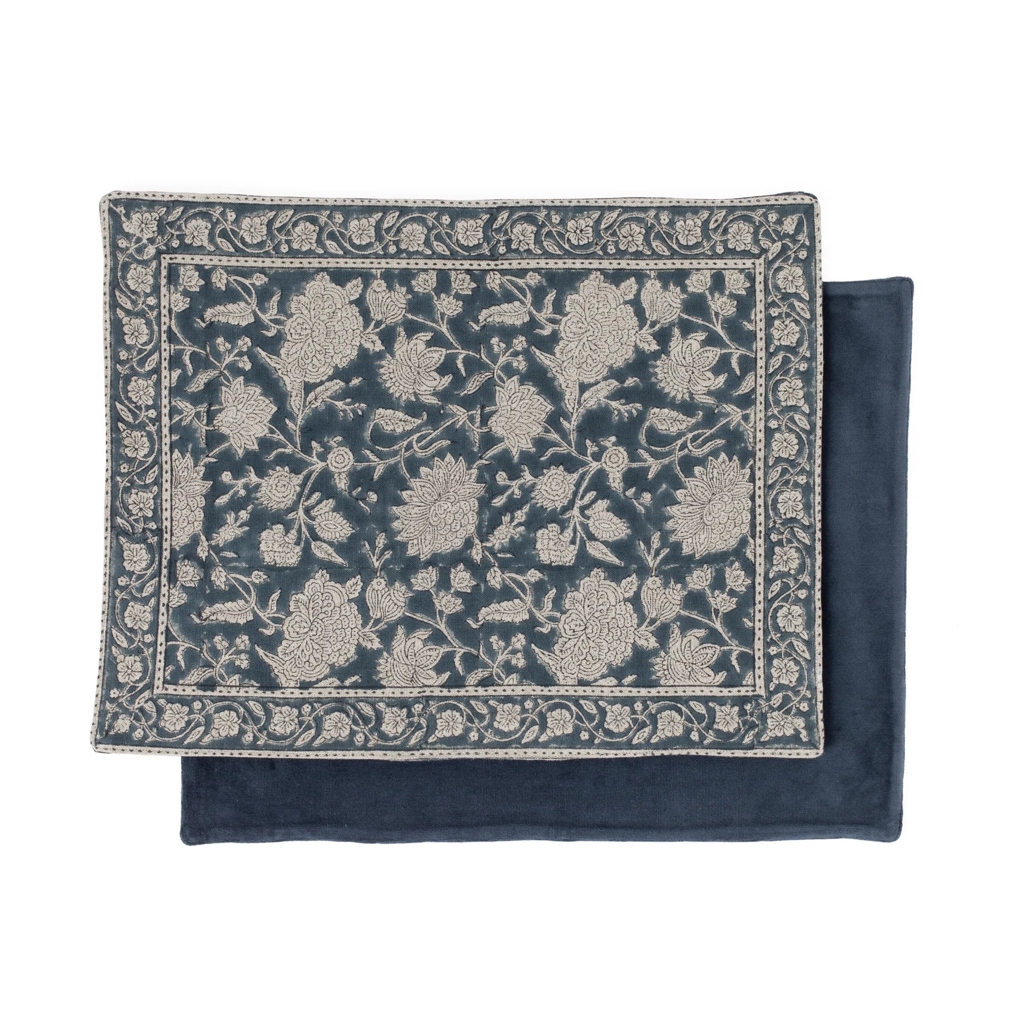 Linen Reversible Placemat Indian Rose - Denim Blue