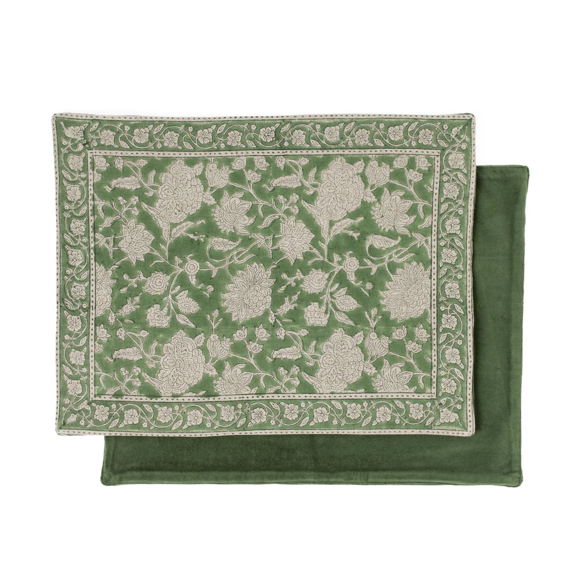 Linen Reversible Placemat Indian Rose - Green
