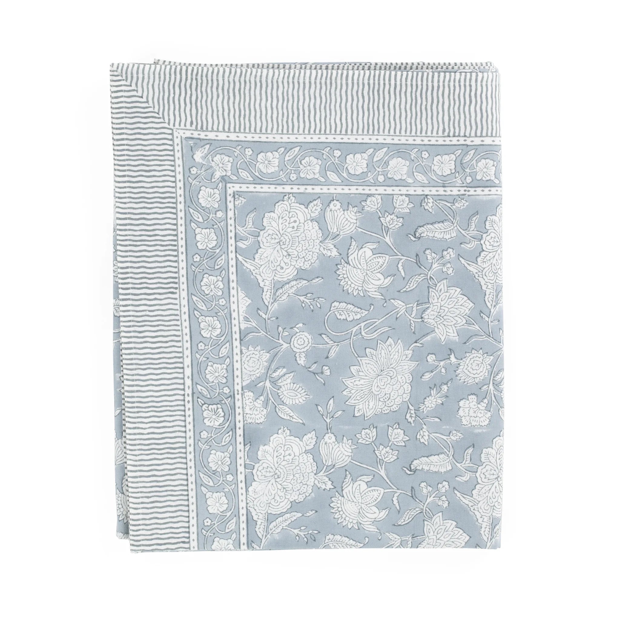Cotton Tablecloth Indian Rose - Dusty Blue