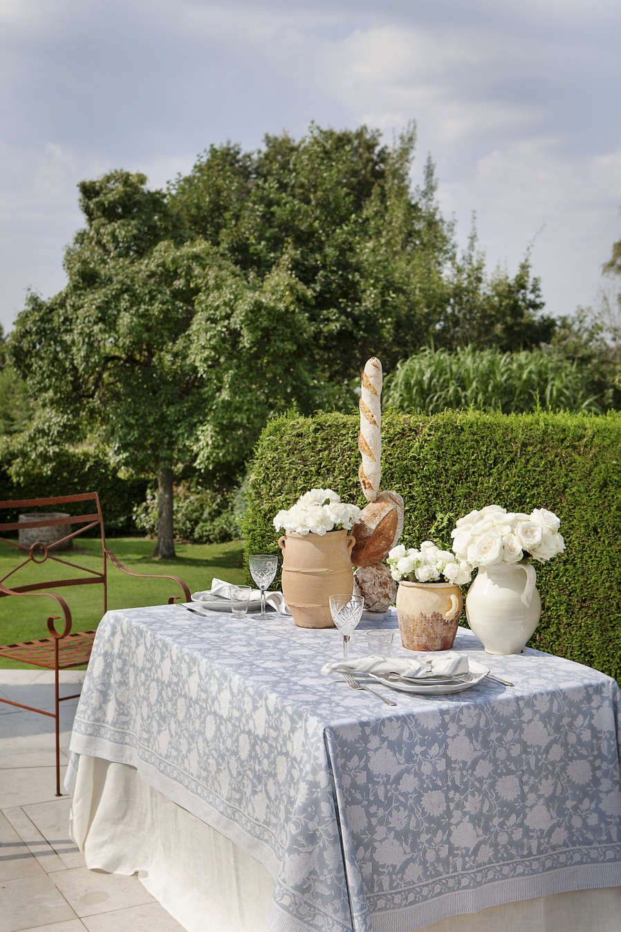 Cotton Tablecloth Indian Rose - Dusty Blue