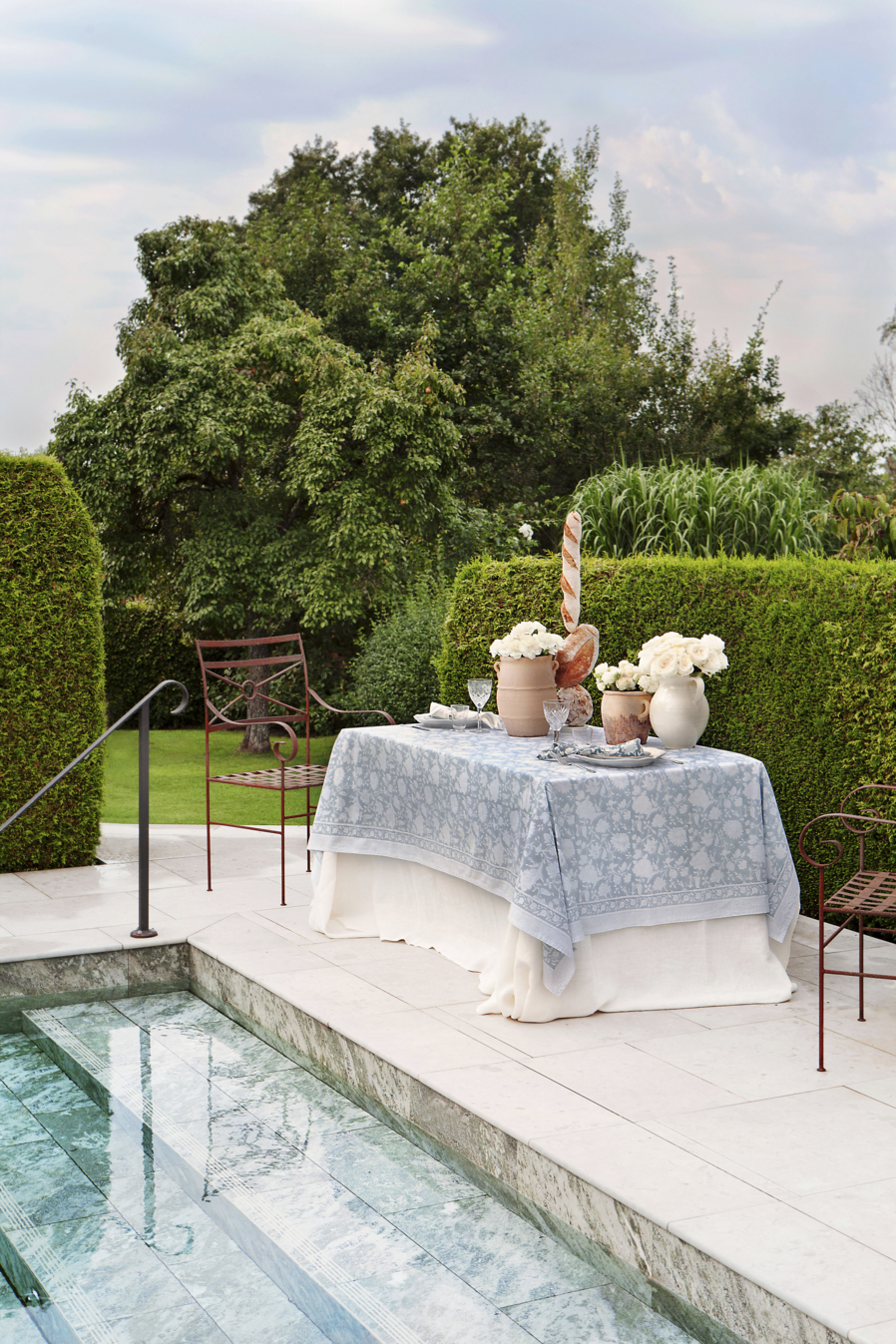 Cotton Tablecloth Indian Rose - Dusty Blue