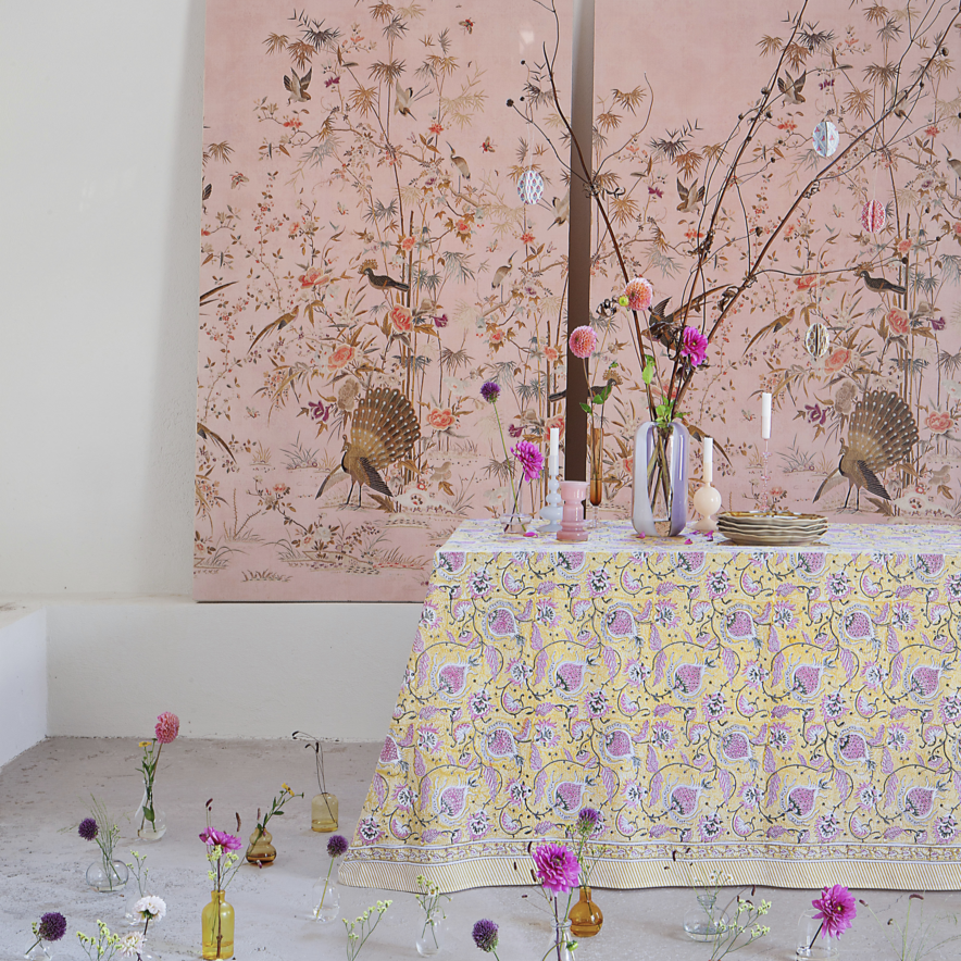 Cotton Tablecloth Pomegranate - Yellow & Rose