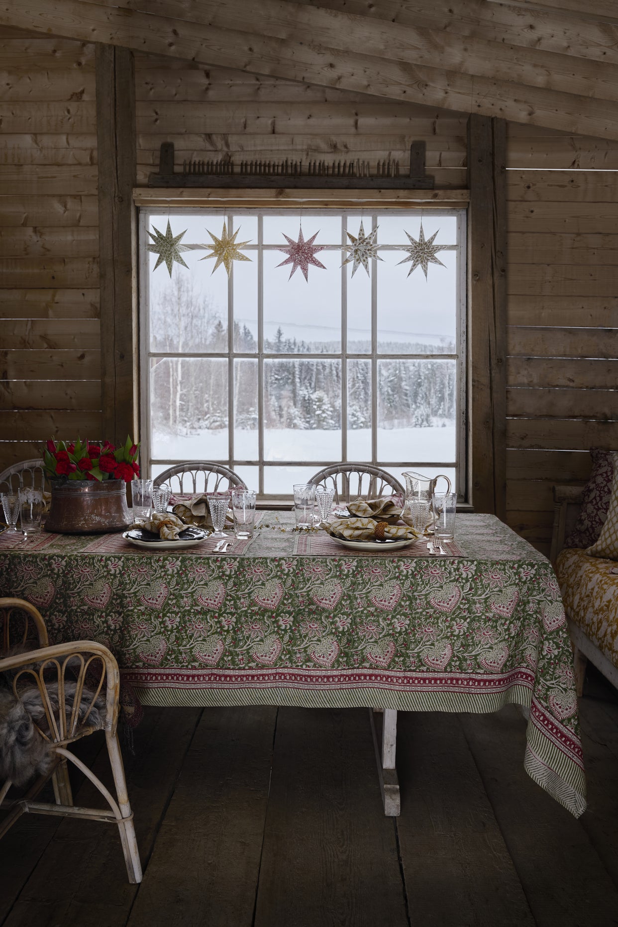 Linen Tablecloth Oriental Design - Green