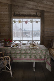 Linen Tablecloth Oriental Design - Green