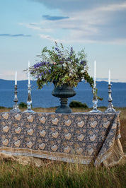 Linen Tablecloth Oriental Design - Navy Blue