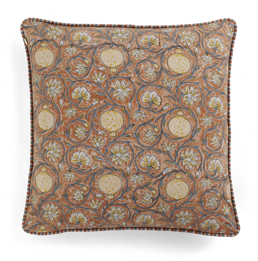 Cotton Cushion Cover Tangier Pomegranate Design - Rust & Grey