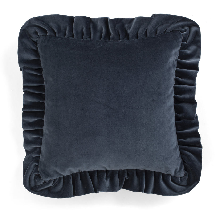 Velvet Cushion Covers with Ruffle - Denim Blue