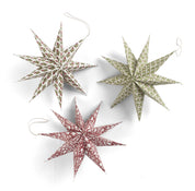 Hand block printed Origami Stars - Ochre & Grey Set of 3