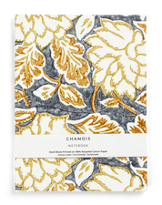 Hand block printed notebook - Ochre/Grey