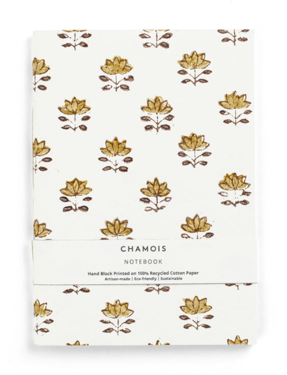 Hand block printed notebook - Ochre/Grey