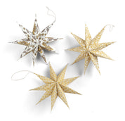 Hand block printed Origami Stars - Ochre & Grey Set of 3