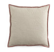 Velvet & Linen Embroidered Edge Cushion Cover - Red