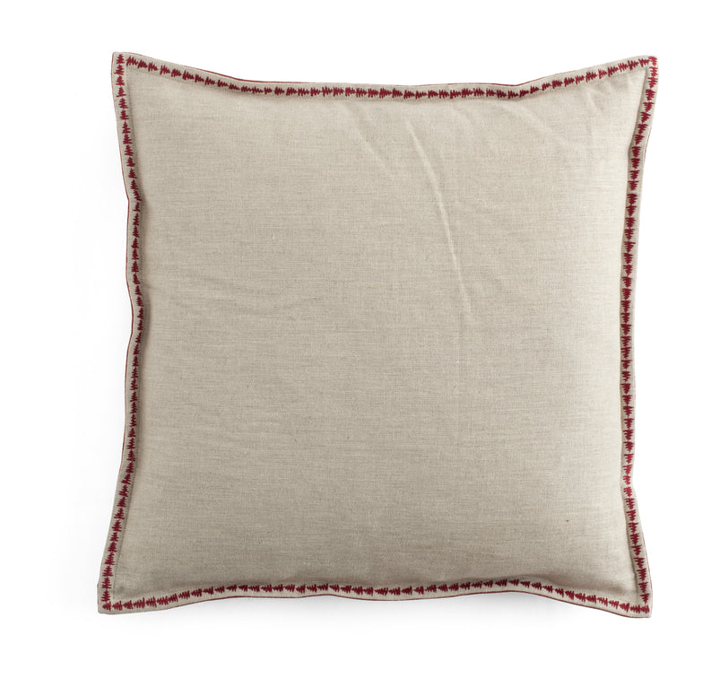 Velvet & Linen Embroidered Edge Cushion Cover - Red