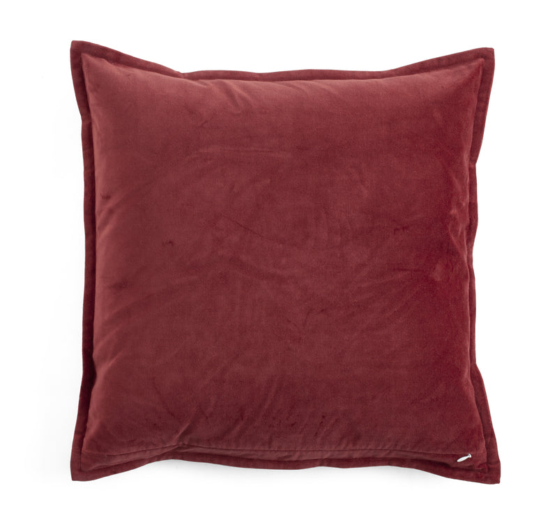 Velvet & Linen Embroidered Edge Cushion Cover - Red