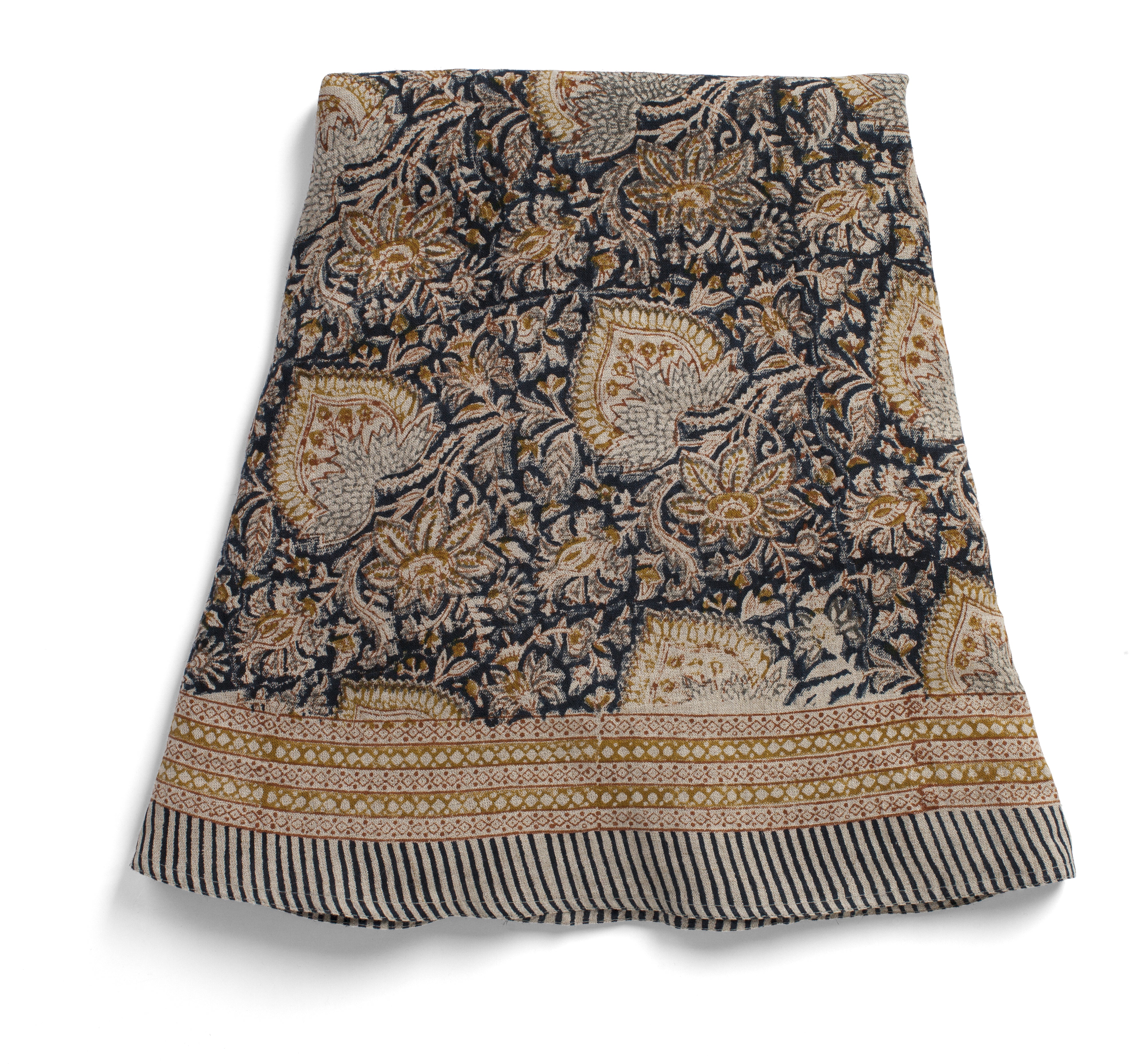 Linen Tablecloth Oriental Design - Navy Blue