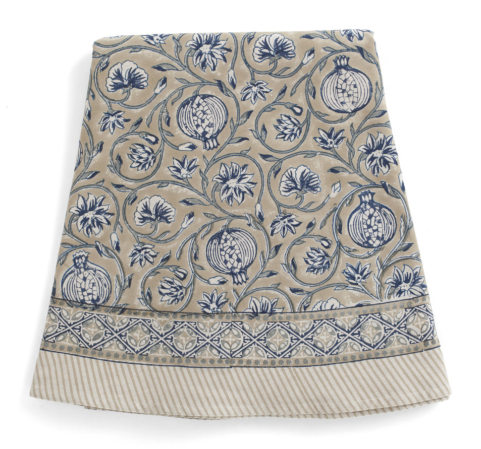 Cotton Tablecloth Tangier Pomegranate - Beige and Blue
