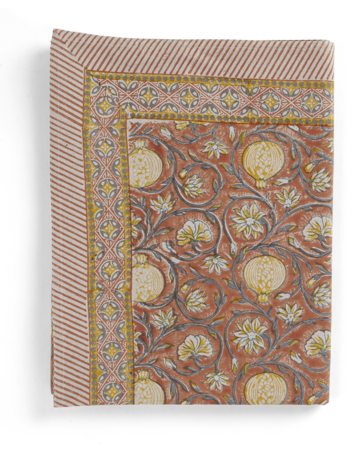 Cotton Tablecloth Tangier Pomegranate - Rust & Grey
