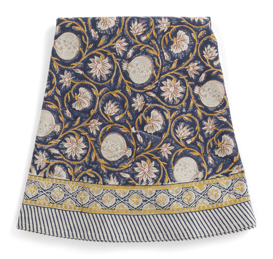 Cotton Tablecloth Tangier Pomegranate - Dark Blue & Ochre