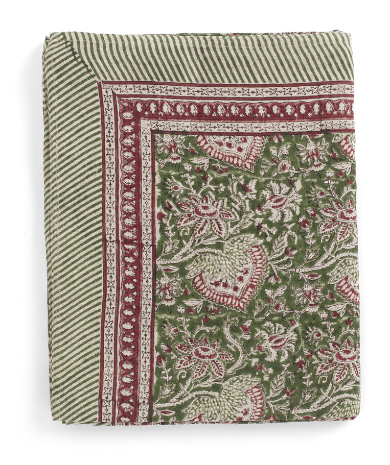 Linen Tablecloth Oriental Design - Green