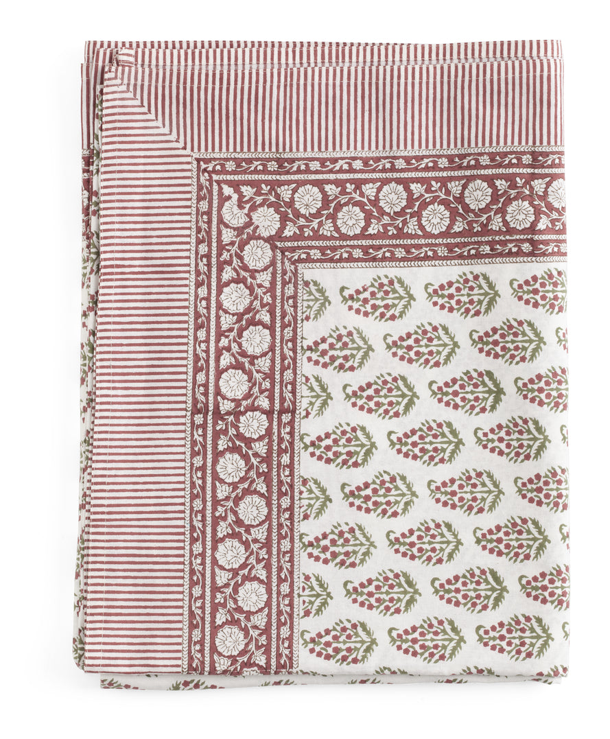 Organic Cotton Tablecloth Persian Paisley - Red, Green & White