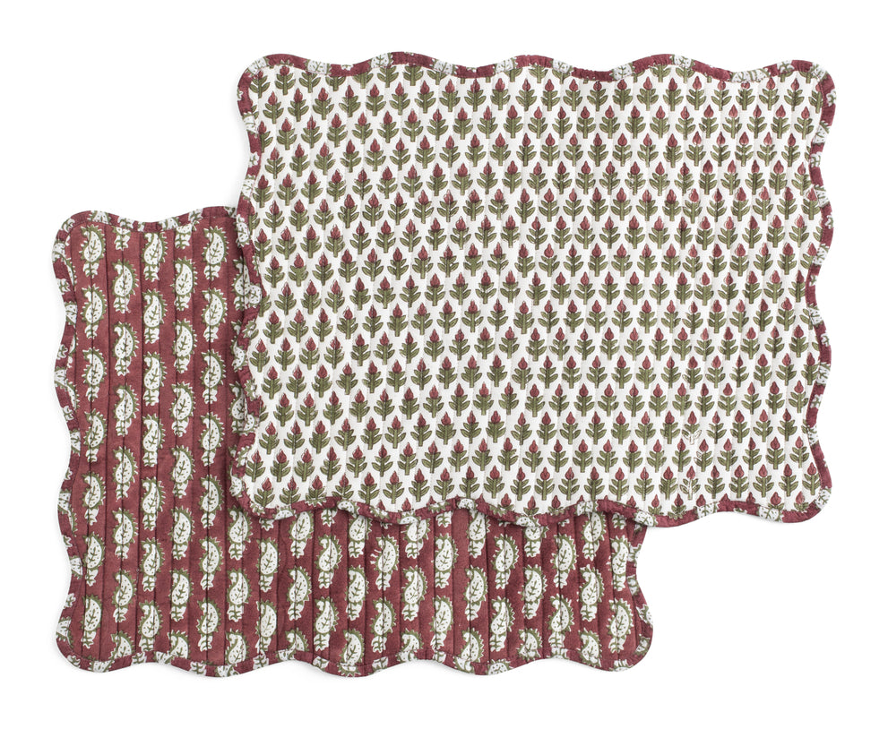 Organic Cotton Quilted Placemat Paisley& Hyacinth - Red & Green