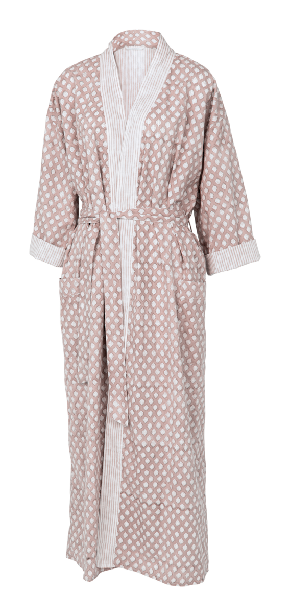 Cotton Reversible Kimono Long Medallion Design - Light Brown