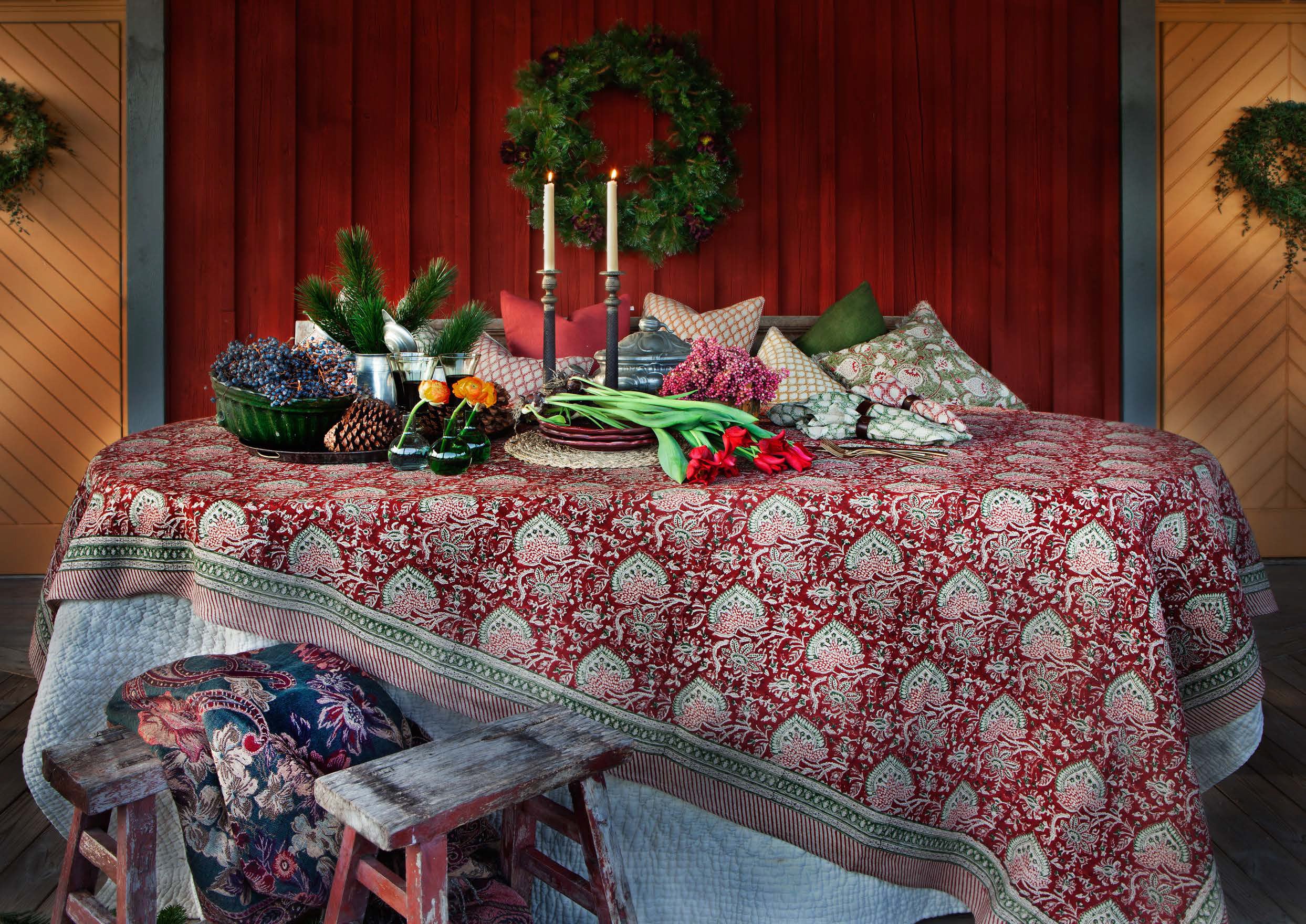 Linen Tablecloth Oriental Design - Red