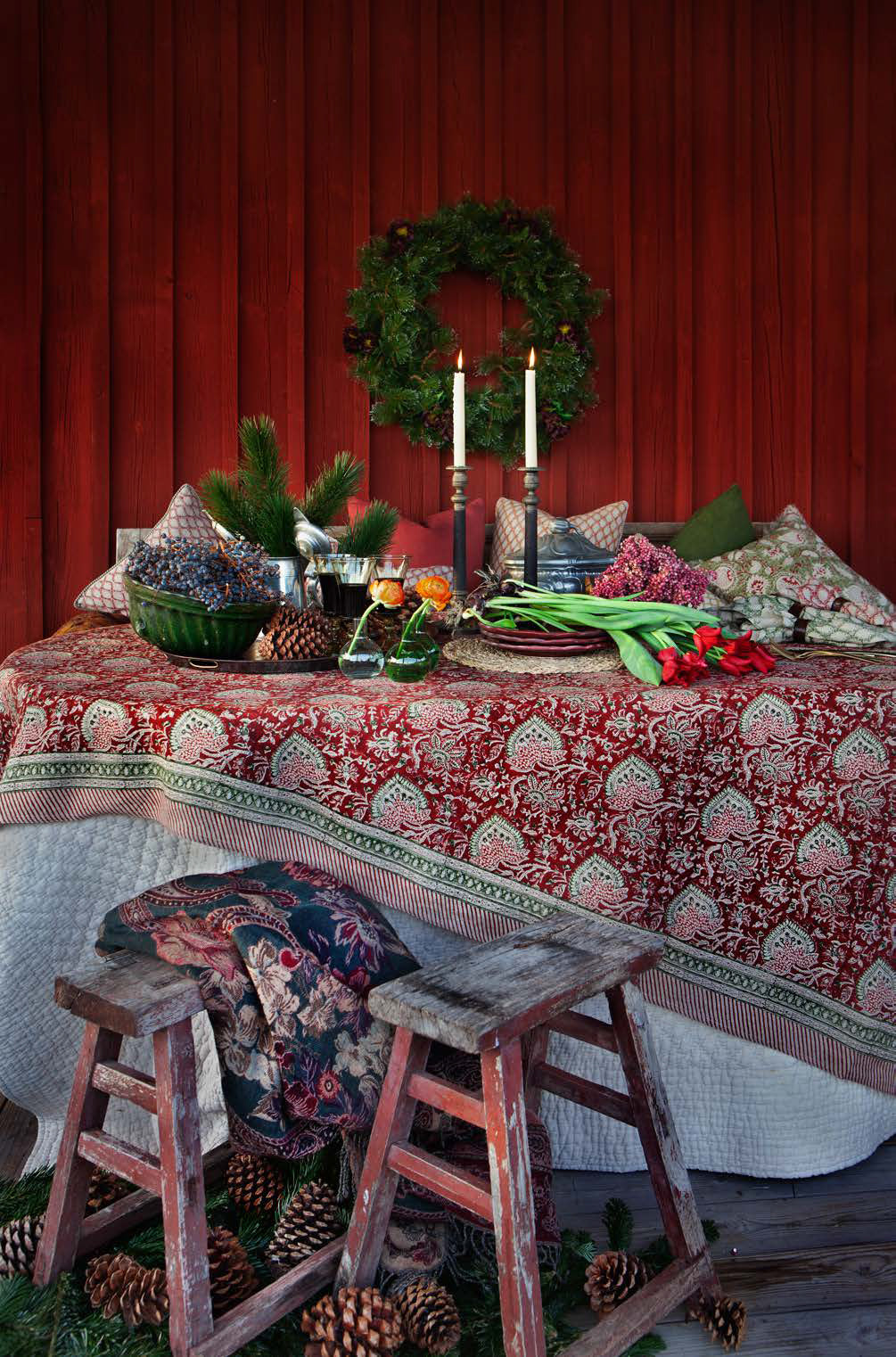 Linen Tablecloth Oriental Design - Red