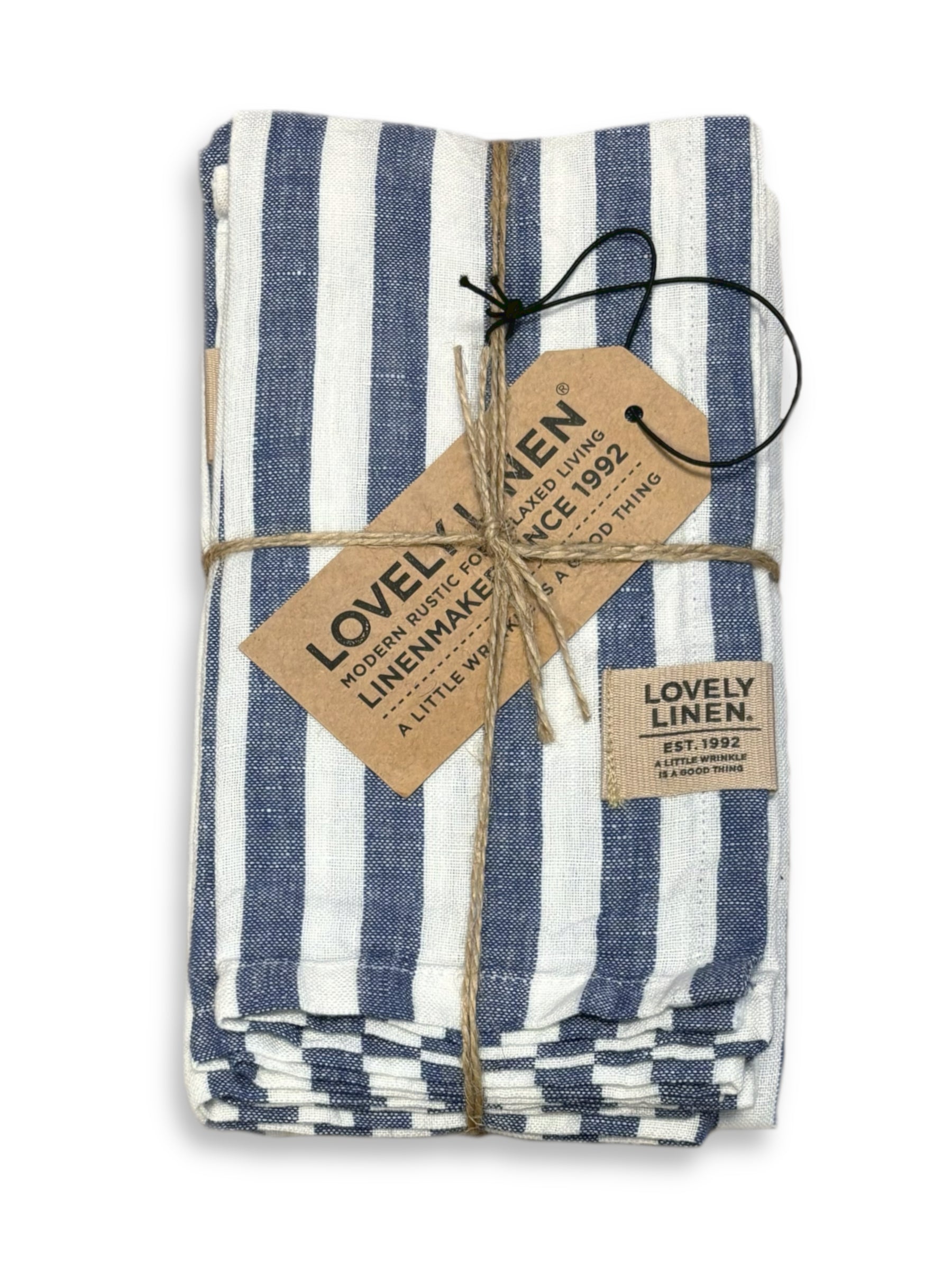 Linen Napkin Stripe or Check design in Blue set of 4