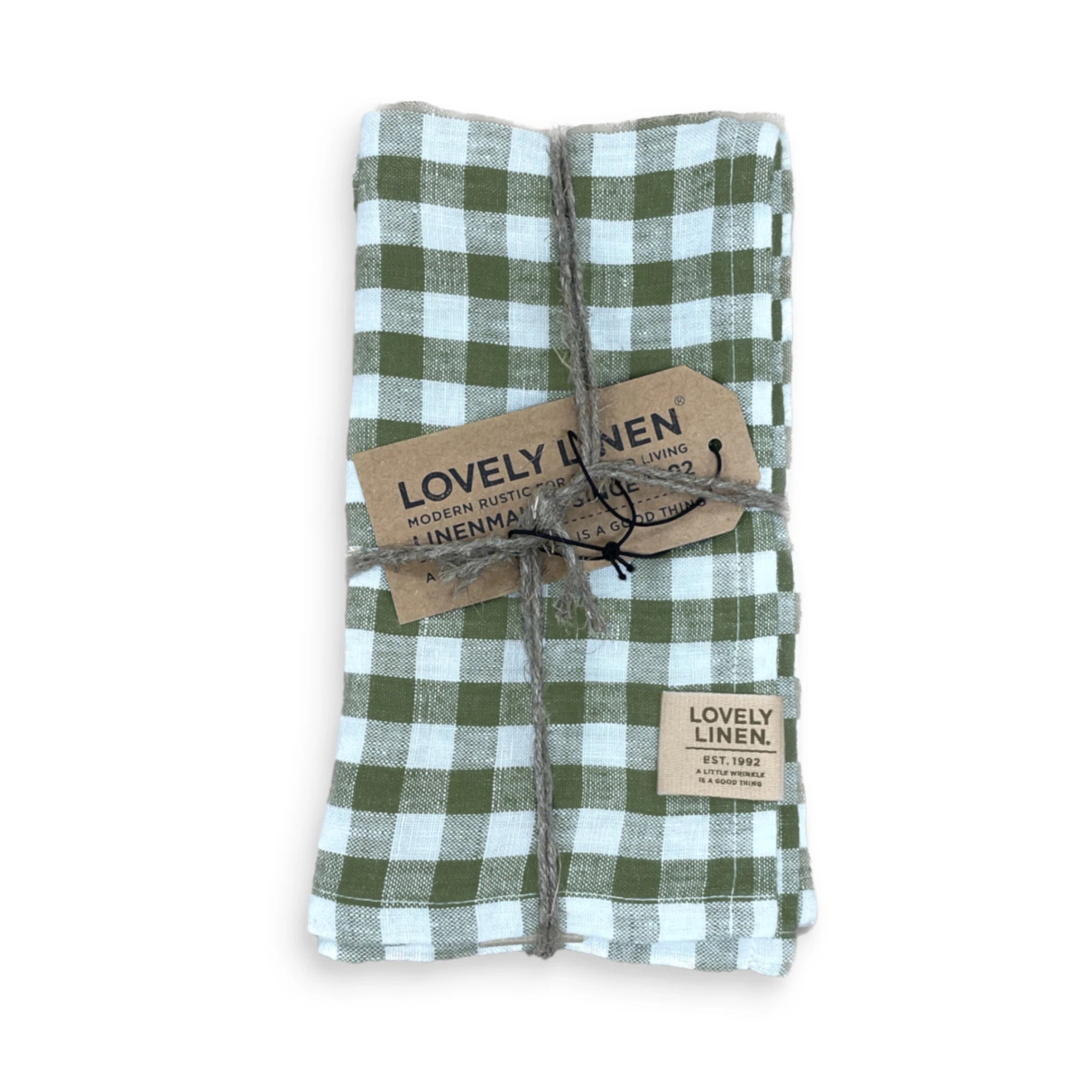 Linen Napkin Stripe or Check design in Green set of 4