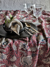 Linen Tablecloth Pomegranate Design - Burgundy