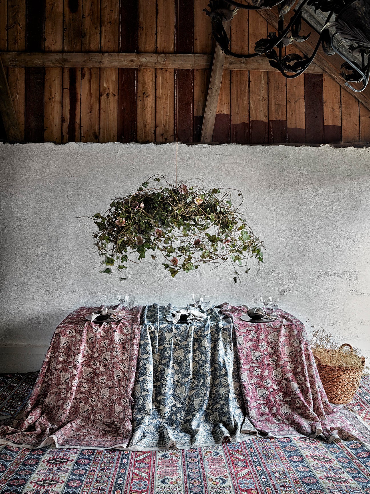 Linen Tablecloth Pomegranate Design - Burgundy