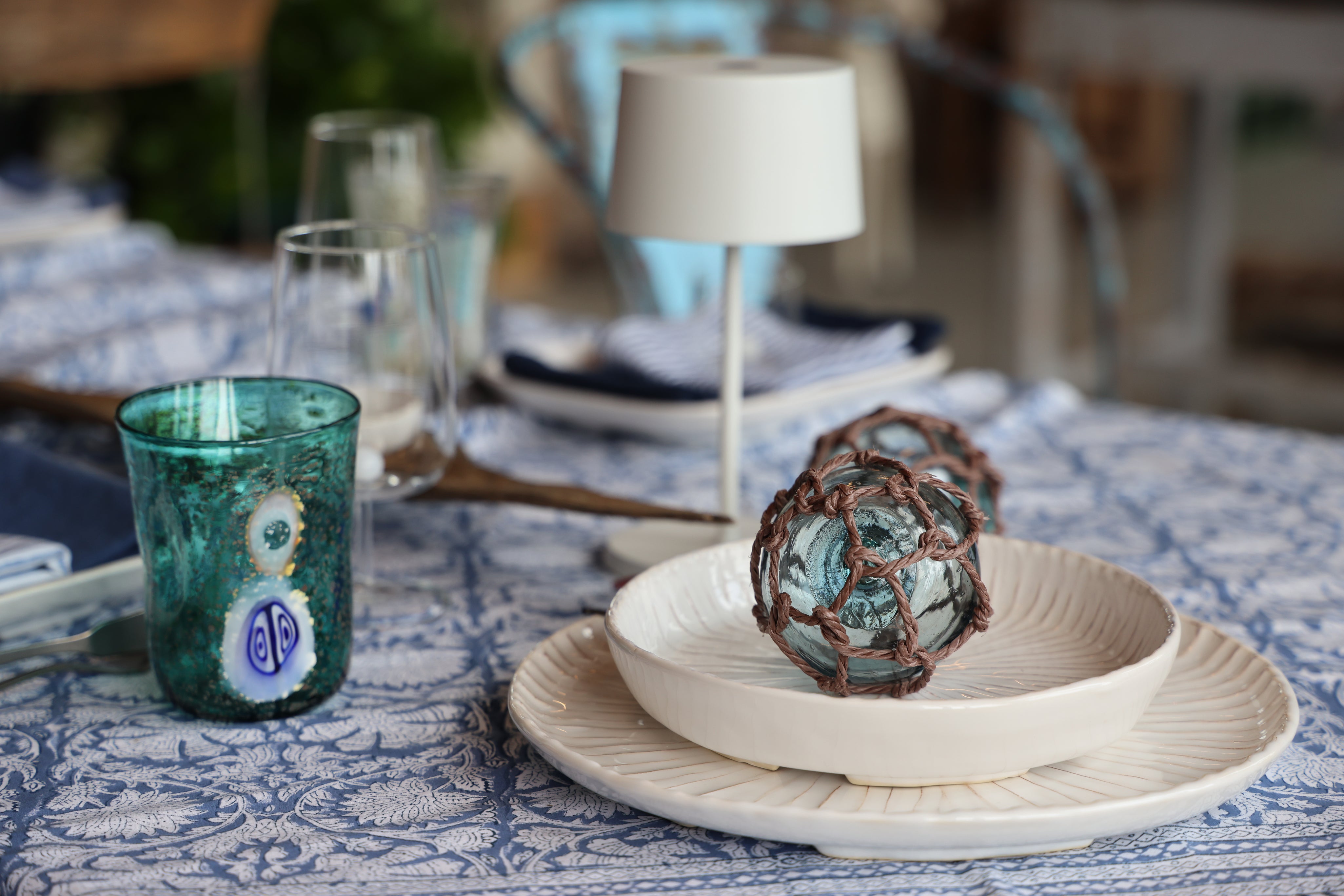 Cotton Tablecloth Indian Rose - Dusty Blue