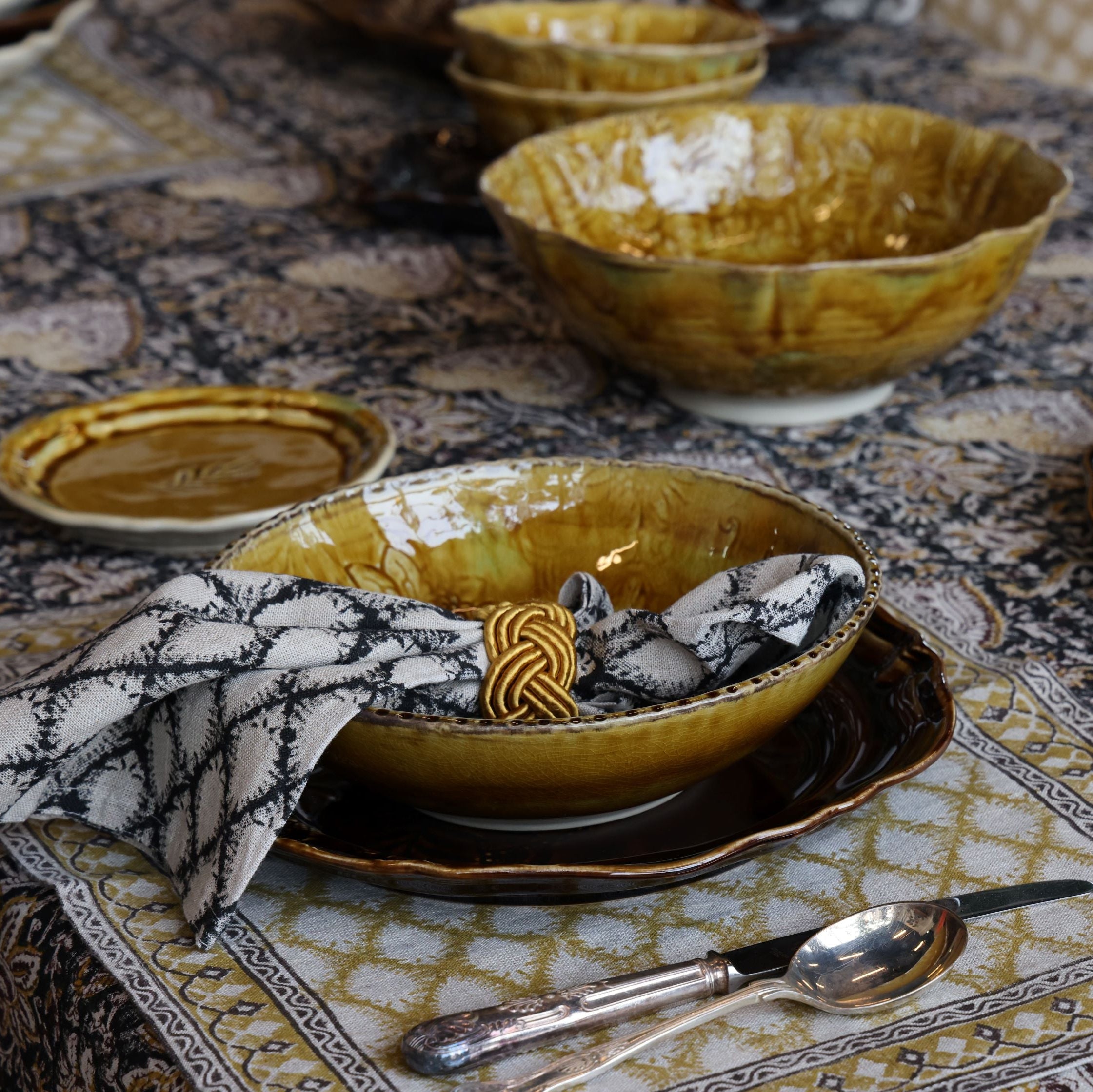 Napkin Ring Corded Design - Ochre Set of 4