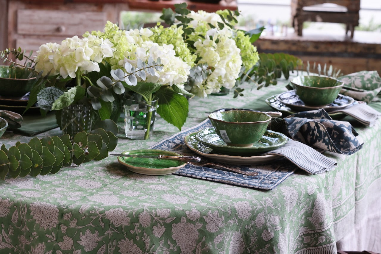 Linen Tablecloth Indian Rose - Denim Blue