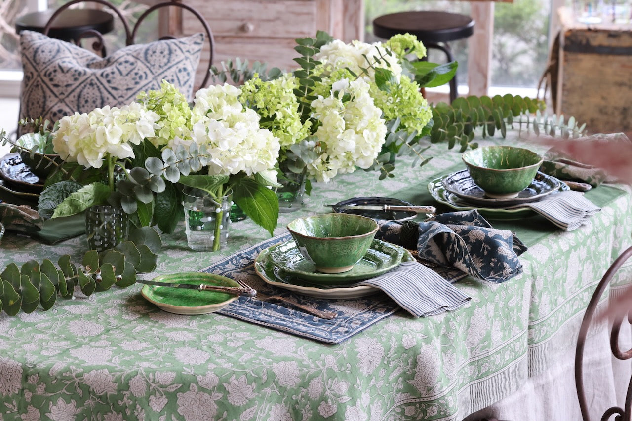Linen Tablecloth Indian Rose - Denim Blue