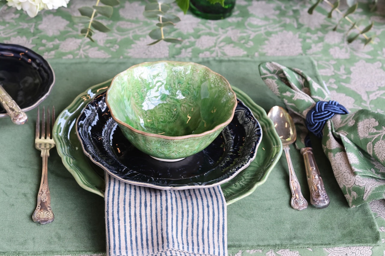 Linen Tablecloth Indian Rose - Green