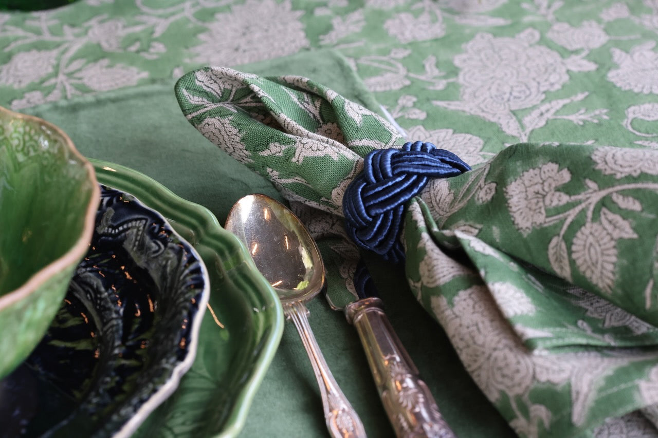 Linen Tablecloth Indian Rose - Green