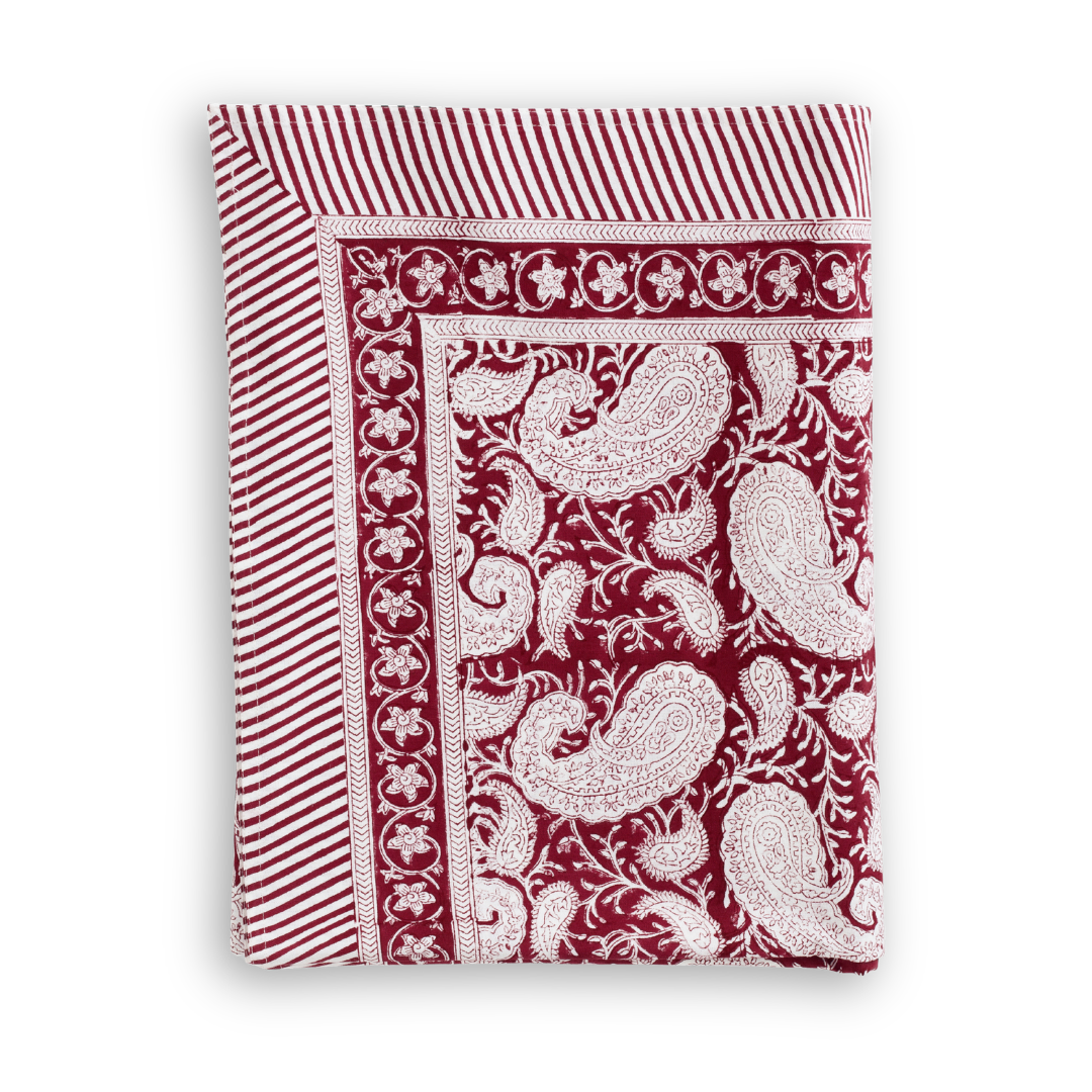 Cotton Tablecloth Big Paisley Design - Red