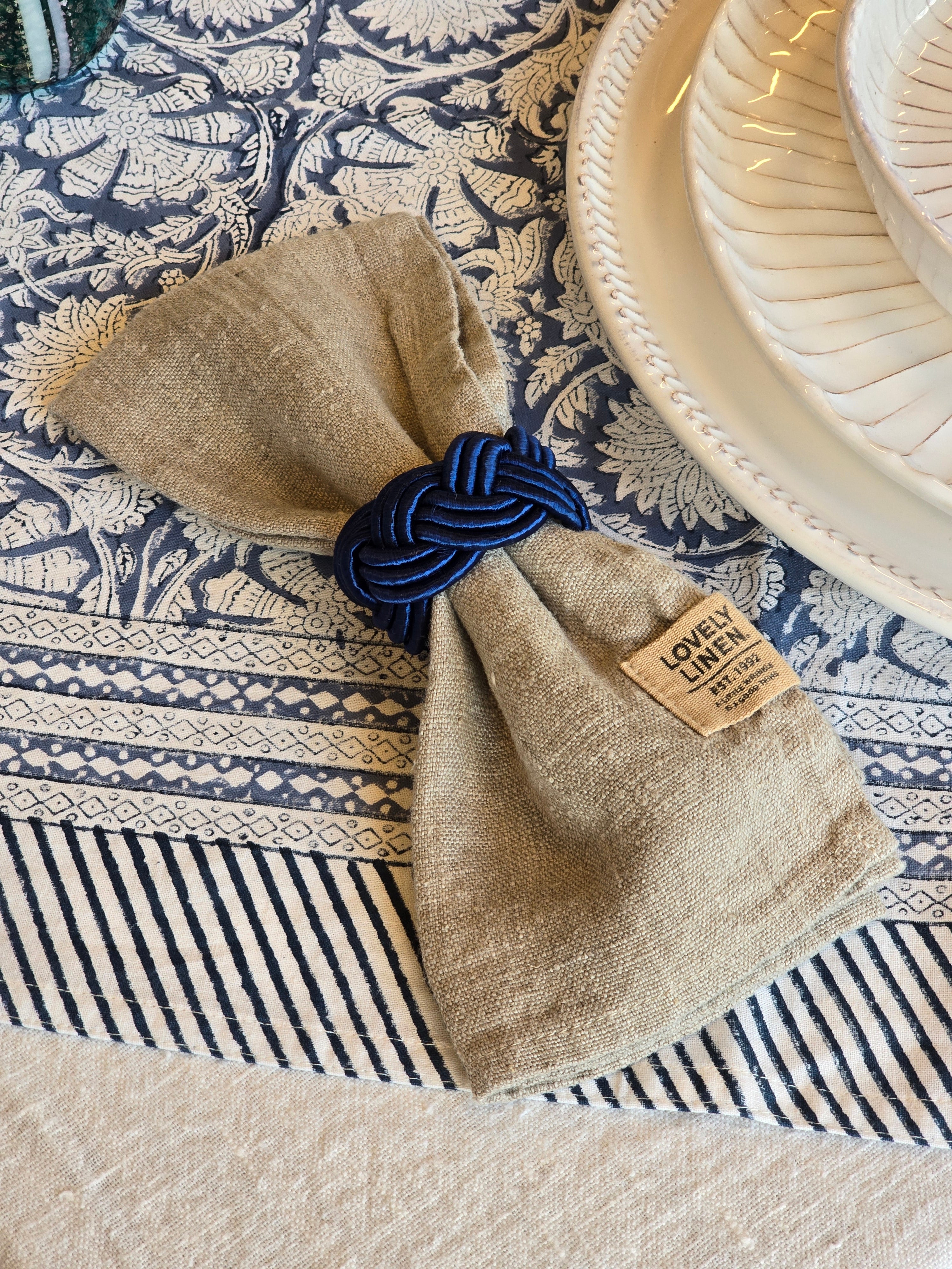 Napkin Ring Corded Design - Blue Set of 4