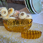 Vintage Amber Glass Flower Bowl with Frog