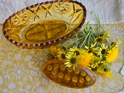 Vintage Amber Glass Flower Bowl with Frog